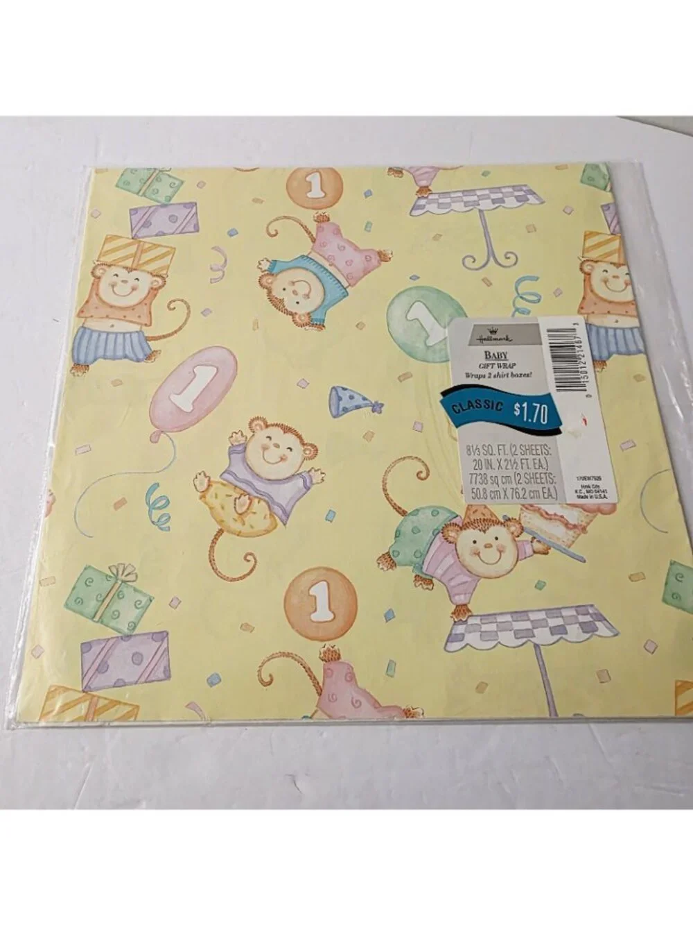 Vtg Anthropomorphic Monkey 1st Birthday Gifts Presents Party Wrapping Paper
